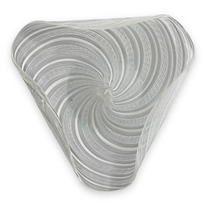 Venini Murano 'Vetro a retorti' White & Clear Glass Ribbon Laticino Triangular Bowl, Ashtray or Catch-All w/ 3 curled edges, lips or Folds image 2