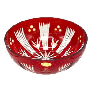 Large Red Cut-to-Clear Crystal Fruit Bowl, Center Piece, Russian USSR by Badash