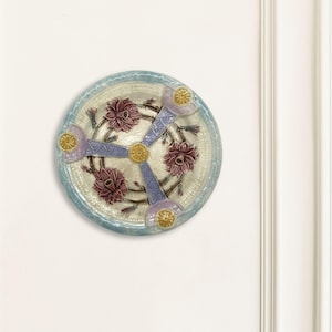 Majolica by Samuel Lear, a Victorian Dessert plate c.1880 Floral Decorative Wheel or Aztec Calendar Dish w/ French | Maximillian Influences.