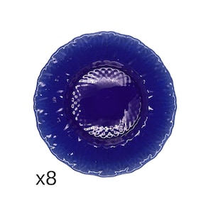 Estilo francés: juego de 8 platos o fuentes de vidrio azul cobalto, ideales para postres o ensaladas de Arcoroc.