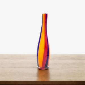 Murano Glass Vase, Spiral Flower Vase Superb and Warm Retro Swirling Multicolored Blue, Orange, and Red 14&quot; Tall , Signed Murano &#39;66