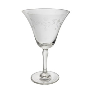 Willow Moon by Pioneer (Japan) Handblown Footed Champagne / Sherbet / Cocktail Glass, Etched w/ Willow Branch Motifs, 5 1/8&quot; Tall