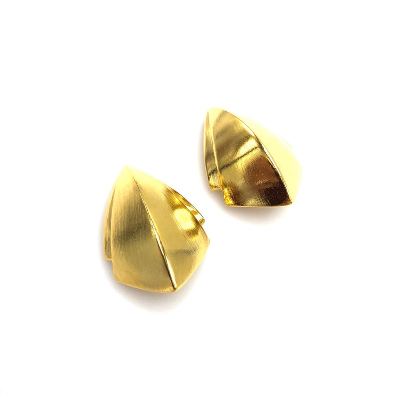 Reclaimed Earrings 18K Gold Plated Retro Post Modern Clipons Refreshed 1970/'s w an Architectural Clip-on Pair of Vintage Golden Clips