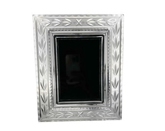Photo Frame, Frosted Glass Waterford-Style Solid Desktop Picture or Family Photo Frame w/ Cut Leaf & Berry Motifs