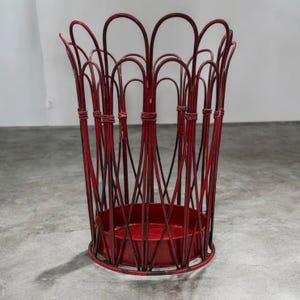 Vintage Red wired Waste Basket, measuring 12 inches in height and 9 inches at its widest point. A one-of-a-kind addition to any home office
