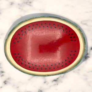 Watermelon Shaped Serving Tray, Handcrafted Papier Mache - Red Fruit Decor | 15x11 Inch Painted Tableware Centerpiece
