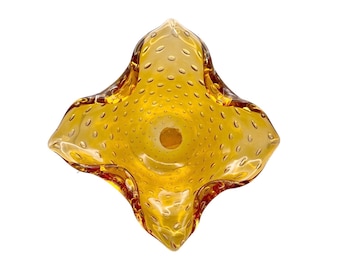 Cenicero o cuenco de cristal vintage de Murano / Archimede Seguso / Estilo Bullicante biomórfico amarillo ámbar dorado / Burbuja controlada ETIQUETA ORIGINAL
