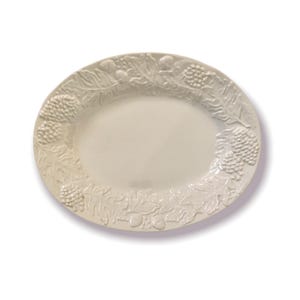Bandeja ovalada de cerámica blanca para Acción de Gracias - Hojas de arce, bellotas, piñas / 50 cm, Hecha en Italia