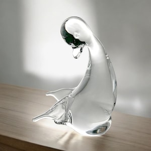 Golden Crown E&R Italy Clear Glass Duck Paperweight Figurine | Handmade Art Glass Flapping Wings Over-the-shoulder Pose