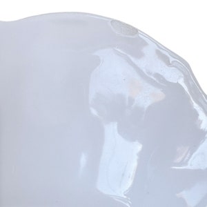 May include: A close-up of a white ceramic bowl with a small chip on the rim.