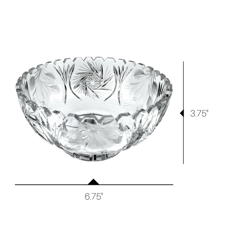 Waterford-Style Cut Crystal w Diamond and Wedge Cuts in an Eggplant Themed Fruit Bowl or Serving Dish or Shabby-Chic Tabletop Centerpiece