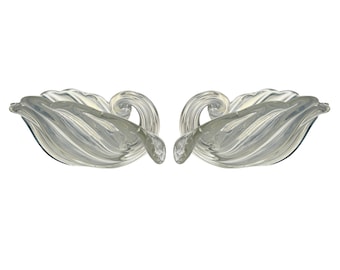 Murano Pair of Opalescent Catchall|sBowls|Ashtrays in Conchiglia/Conquille-Shell Form by Archimede Seguso, Made by Vetreria Archimede Seguso