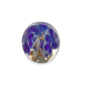 Paperweight w/ Three Blue African Violet Flowers of 6 Petals in an Ovalesque Dew Drop from a Multicolored Polychrome abstract Flower Stalk