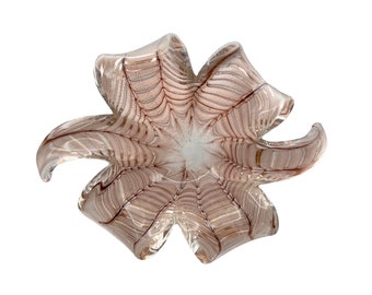 Murano Pink Glass Catchall Bowl by Fratelli Toso in Floriform w/ Rose Feathering & Gold Flecks of Aventurine | Cigar Ashtray. Rare 1950s.