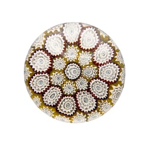 Paperweight by Salviati and Company, a Murano Concentric Yellow Red & White MILLEFIORI of Murrine Cane/Rod. MidCentury ORIGINAL Sticker