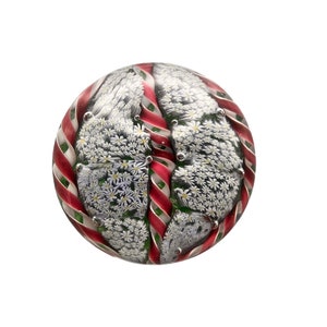 Millefiori Murano Paperweight of Lavender Florals with Opaque twists over Lush Green Tufts of &quot;terra firma&#39;, ORIGINAL STICKER
