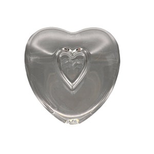 Hearts, Heart-on-Heart, One Etched in another by Steuben, German Crystal Clear Paperweight, Love themed, For Lovers, Valentines Day Night