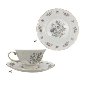 Millefleurs by FRANCONIA-KRAUTHEIM China, 6 Tea Cup & Saucer Sets with 6 matching Salad or Dessert Plates, Circa: 1953-1975 Bavaria Germany