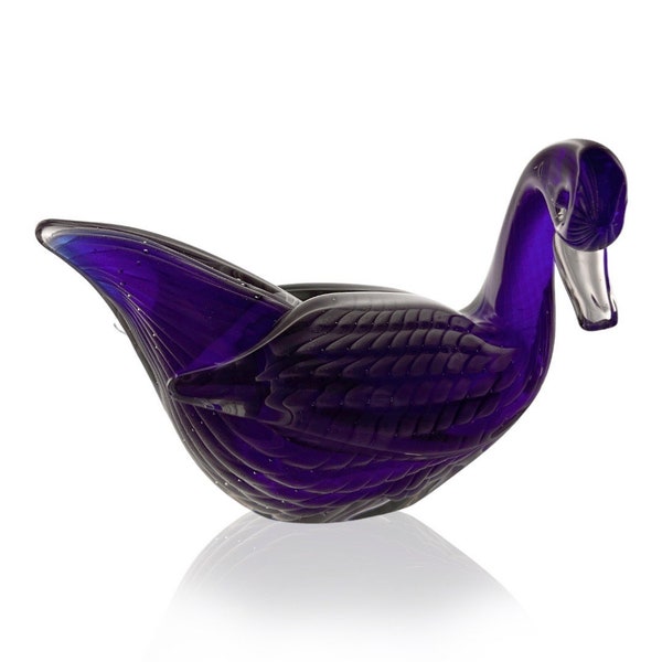 Swan or Duck| Rare Blue & Grey F.M. Konstglas Sweden Ronneby Art Glass Bird Figure Paperweight Figurine | feathering is fumato technique