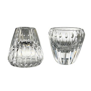 Pair of Block Crystal Candlesticks Candle holders for tapered candles and or votive candle holders. Pair of small Crystal bowls Tea Light