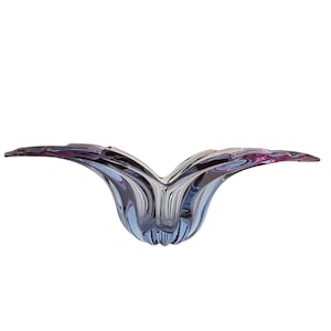 Murano Winged Barbini Glass Bowl or Centerpiece of Blue-Purple-Clear Sommerso Encasements w/ Hombre Effect blown in Midcentury Style