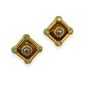 Aretes de clip bizantinos cuadrados retro, chapados en oro de 18 quilates, recuperados. Aretes de clip de los años 70 con nuestros aretes de clip de piedras preciosas de cristal, aretes de clip vintage.