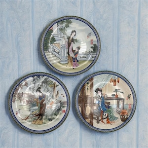 Set of 3 Decorative Chinese Plates by Master Artisan Zhao Huimin Limited Edition Plates &quot;Beauties of The Red Mansion&quot;
