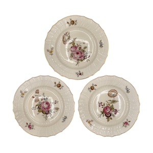 Set of 9 Trellborg by Royal Copenhagen Denmark Porcelain Flower 8&quot; Salad Plates |Appetizer|Dessert Dishes, Floral motifs of Roses & Pansies