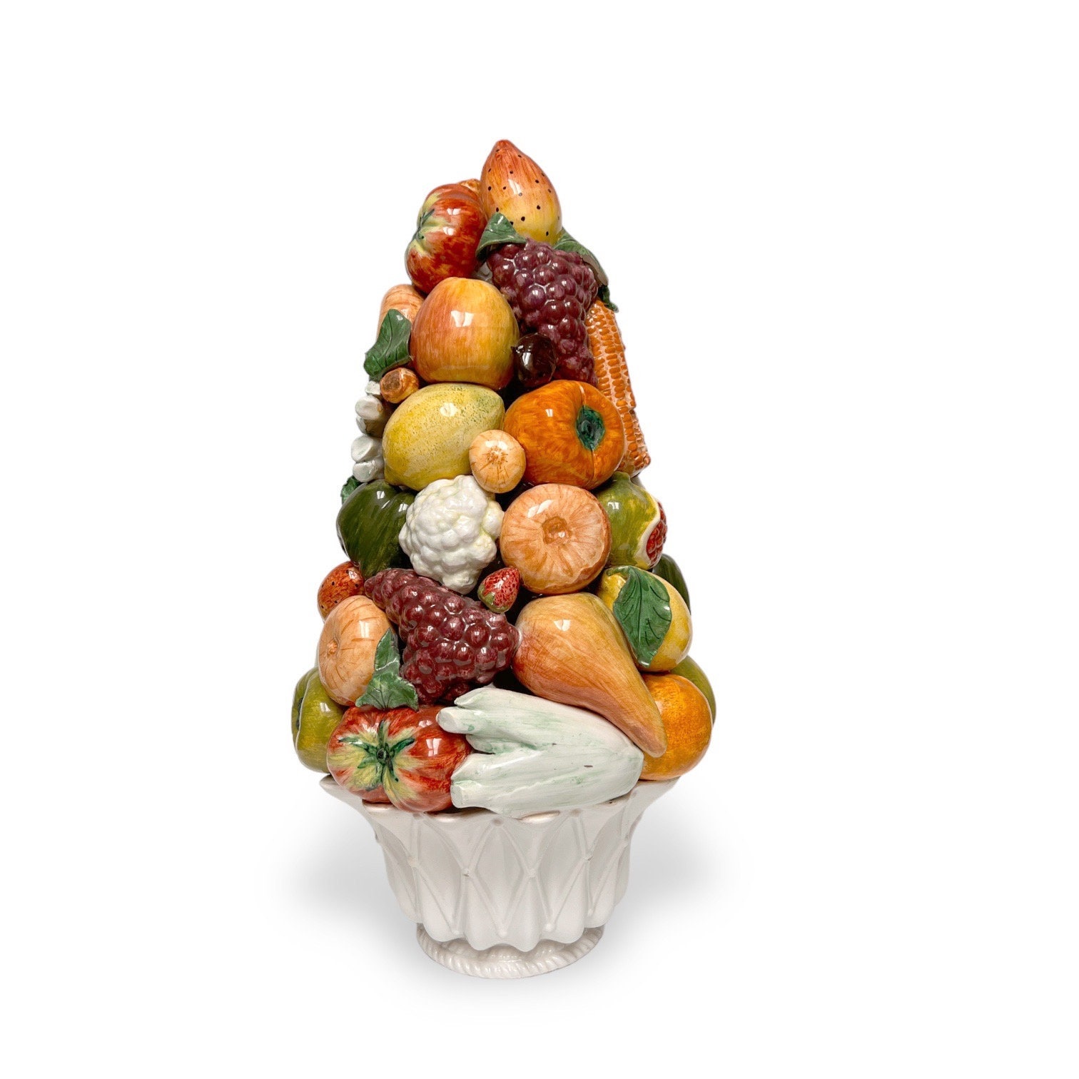 Capodimonte Italian Ceramic Glazed Fruit and Vegetable Topiary & Planter Bowl, Dining / Breakfast Table Centerpiece Handcrafted Home Decor