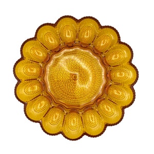 Deviled Egg & Relish Platter, Indiana Hobnail Carnival Amber-to-Clear Glass, Vintage. 11&quot; Diameter and in excellent condition.
