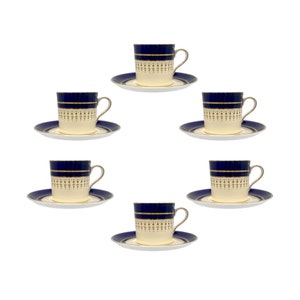 Vintage Espresso Set: Aynsley Bone China Cobalt Blue - Six Cup And Saucer Pieces, English Porcelain Barware