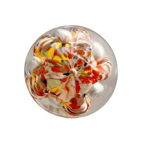Paperweight by Gentile in White Blue Orange Yellow and Red in mottled Abstract Starfish Cushion w/ 6 controlled Air Bubbles aka Bullicante