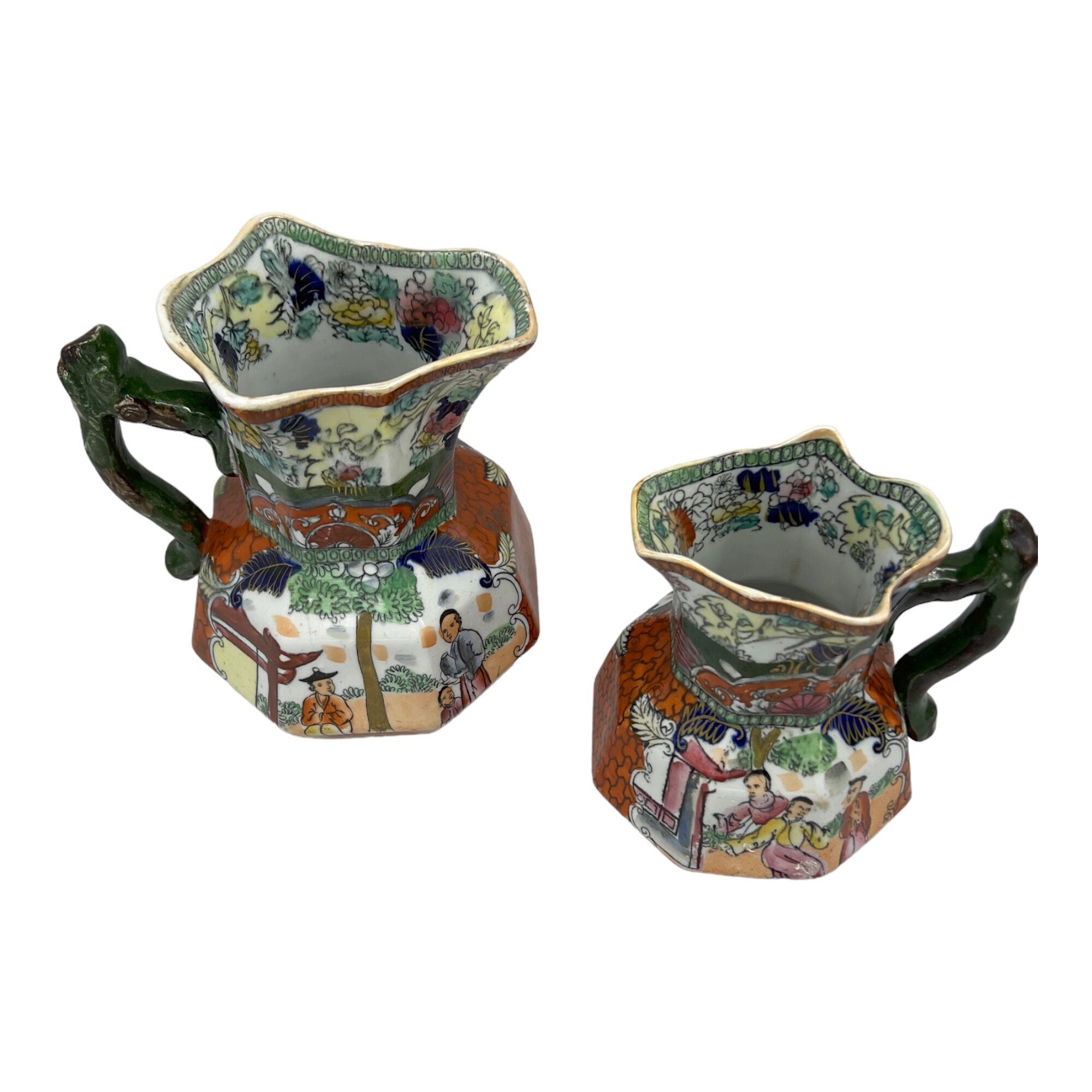 Pair of Ironstone Graduated Pitchers/ Chinoiserie Hand Painted Pair of ...