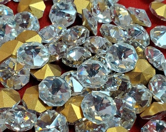 10mm 46ss Fire-Star Octagon Crystal with Gold Foil Vintage Preciosa Crystal 2 Pieces or 10 Pieces