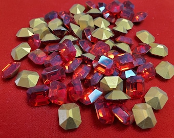 Vintage Swarovski Crystal, 12x10mm, Emerald Cut Octagon Art 4600, Light Siam Red Color, 2 Pieces or 10 Pieces