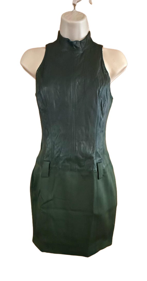 green leather mini dress Simkhai Women's Linnie Knit Faux Leather Combo Pleated Mini Dress in Green Size XS main image 0
