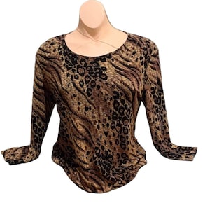 Brittany Black Vintage Cheetah Print Blouse Size Large