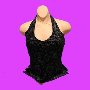 I.N. San Francisco Vintage Dark Blue Snake Skin Print Stretch Halter Top Size M