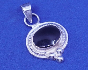 stamped 925 Mexico TD-85 Vintage Sterling 925 silver handmade pendant with oval obsidian