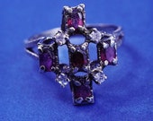 Size 9, vintage vermeil gold over sterling 925 silver ring with ruby and Cz, stamped 925 Sterling