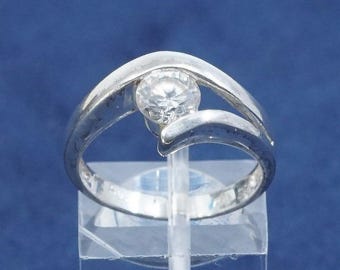 sz 7, vtg sterling silver handmade 925 w/ crystal, anniversary engagement ring