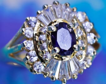 Taille 8, bague en or vermeil vintage sur argent sterling 925 saphir cz