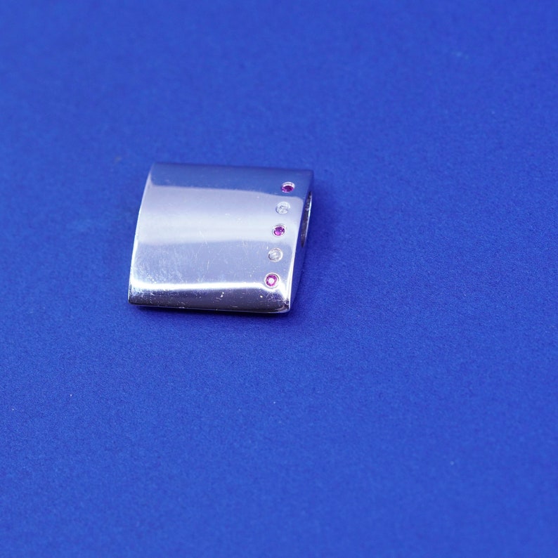 Vintage modern Sterling 925 silver handmade square pendant with crystal stamped 925 HDIN