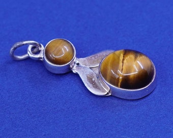 Vintage sterling 925 silver handmade pendant with golden tiger eye stone, stamped 925