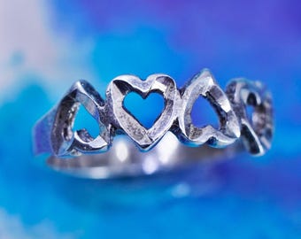 Size 6, vintage sterling silver handmade ring, 925 stackable heart band