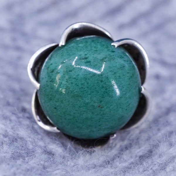 Size 5.5, vintage southwestern SP sterling 925 silver handmade crown ring with jade, stamped sterling SP