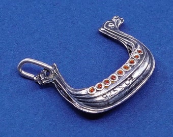 Vintage (520443) Sterling silver handmade pendant, solid 925 silver boat charm, stamped 925