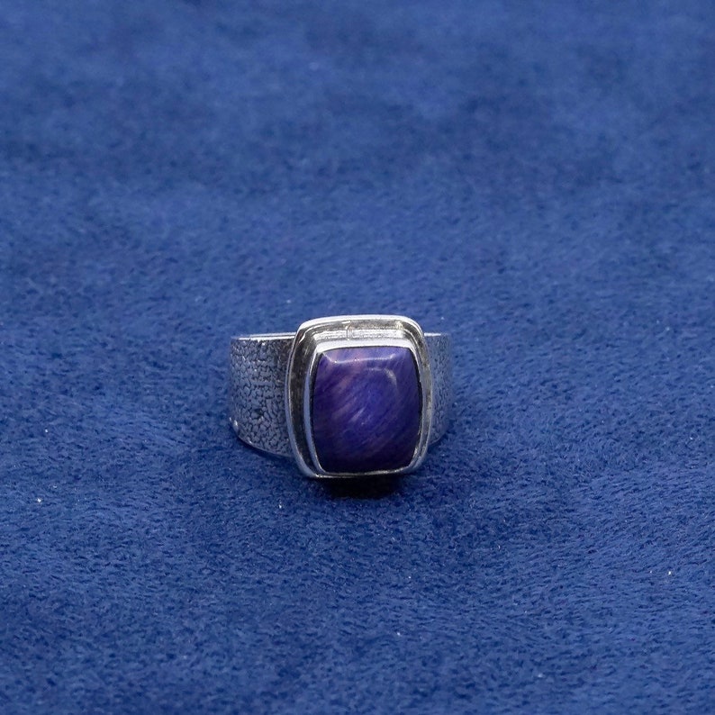 Sterling silver handmade ring solid 925 silver with purple agate and wave details vintage Size 7 510352 stamped sterling OTTO