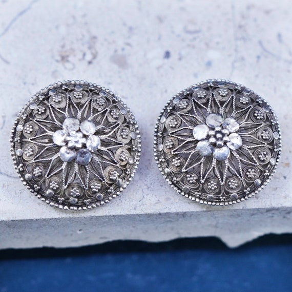 Vintage HSN Germany Sterling Silver Handmade Filigree Earrings 925 Circle Button Clip On Stamped 800 HSN Etsy