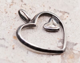 Sterling silver handmade pendant, 925 heart, stamped 925